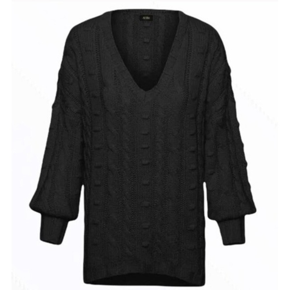 AFRM Womens Cable-Knit Oversized Sweater‎ Black Long Sleeve Size XS/S